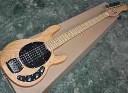 Factory wholesale 5 strings natural wood color music electric bass with ash body,maple fretboard,black pickguard