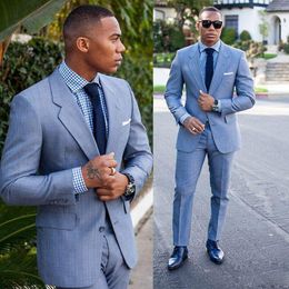 Brand New Sky Blue Mens Wedding Tuxedos Popular Groom Groomsmen Tuxedos Man Blazers Jacket Excellent 2 Piece Suits(Jacket+Pants+Tie) 586