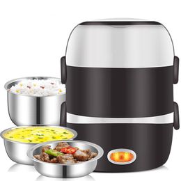 Mini Electric Rice Cooker Stainless Steel 3 Layers Steamer Portable Meal Thermal Heating Lunch Box Food Container Warmer