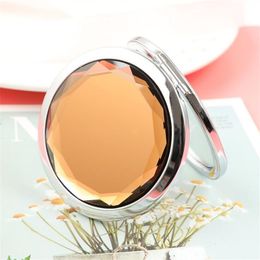 crystal compact mirror wholesale UK - Multi-colors Customized small gifts double-sided folding Compact Mirrors portable advertising crystal metal makeup mirror free ship 5pcs