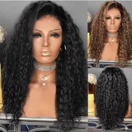 Pełne koronki ludzkie peruki Długie perwersyjne kręcone włosy syntetyczne wysokiej temperatury włókno miękkie dla czarnych / brązowych kobiet