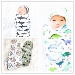 Baby Sleeping Bags + Hats 2pcs Clothing Set INS Cute Cartoon Animal Print Swaddle Blanket Sleeping Cap Muslin Wrap Sleep Sack New Hot E22602