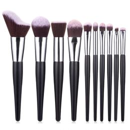 10pcs Makeup Brushes set Black Wood Handle Make up brush Eyeshadow Lip Eyebrow Powder Foundation Blusher Face Brush makeup brush kit