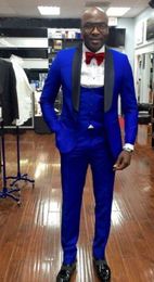 Fashion Royal Blue Groom Tuxedos Black Lapel Groomsmen Wedding Dress Excellent Man Jacket Blazer 3 Piece Suit(Jacket+Pants+Vest+Tie) 2200