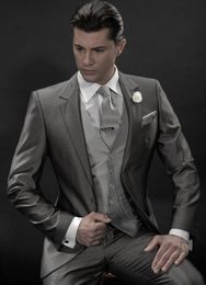 Fashion Grey Groom Tuxedos Notch Lapel Groomsmen Mens Wedding Dress Excellent Man Jacket Blazer 3 Piece Suit(Jacket+Pants+Vest+Tie) 934