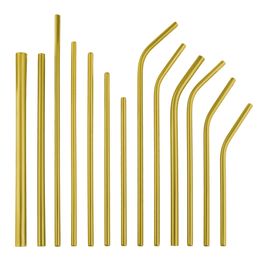 Durable Reusable Gold Straight and bend Eco Friendly Metal Drinking Straws 304 Stainless Steel Straw Beer Fruit Juice Drink Party Accessory