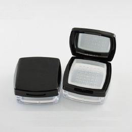 10G Refillable Cosmetic Container Square Matte Black Face Powder Packaging Empty Sifter Loose Powder Jar with Mirror
