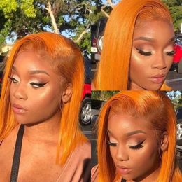 New Fashion Style Synthetic Lace Front Cosplay Party Wigs Straight Orange short bob wigs for African Black women Free shipping