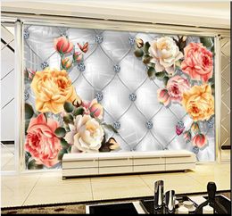 Beautiful Photo Custom European-style diamond soft package rose Mural Wallpaper Living room Bedroom Tv background wall Paper For Walls 3D