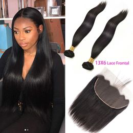 Malaysian Human Hair 2 Bundles With 13 By 6 Lace Frontal Straight Virgin Hair Extensions 3 Pieces/lot Hair Wefts 13x6 Frontals