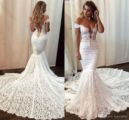 Sexy Full Lace Plus Size Mermaid Wedding Dresses Elegant Off Shoulder Illusion Back Long Wedding Dress Bridal Gowns vestidos de novia