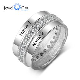 Fashion Personalised Engraved Name Rings for Women Customised Anniversary Engagement Ring with Cubic Zirconia Jewellery Gifts