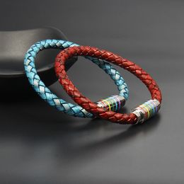 Hot Sale Rainbow Stainless Steel Bracelets Classic Vintage Genuine Leather Bracelet Best Gift Jewellery For Men And Women