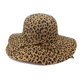 Large Brim Leopard Print Felt Dome Hat Wome Fedora Hats Fascinators Hat for Women Elegant Floppy Cap Sun Protection Chapeau268B