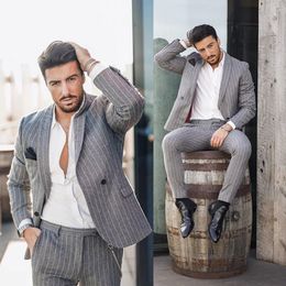 Men Tuxedos Groom Wedding Suits Handsome Striped Slim Fit One Button Mens Suit 2 Pieces Coat Pants (jacket+Pants)