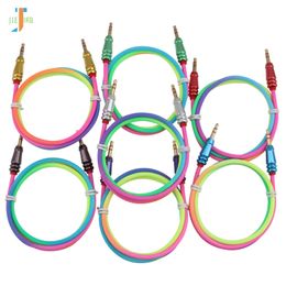 300pcs/lot Aux Cable Jack 3.5mm Male to Male Rainbow Round Bullet Audio Cable Adapter for Headphone Speaker Computer Laptop Wire Aux Cord