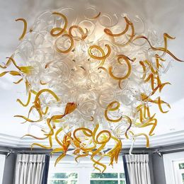 Modern Hand Blown Glass Ceiling Light Leaf Design LED Art Chandelier Dining Room Bedroom Ceiling-Lighting for House Decoration