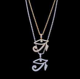14K GOLD ICED OUT THE EYES OF HORUS PENDANT NECKLACE MENS GIFTS HIP HOP Micro Pave Cubic Zirconia Simulated Diamonds Necklace