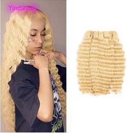 Brazilian Virgin Hair 3 Bundles Deep Wave Blonde Color 613# Wholesale Curly 100% Human Hair Extensions 10-28inch Yirubeauty