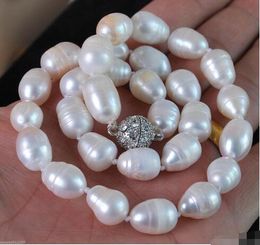 Charming 11-13MM genuine Natural white oval Baroque pearl necklace 18''