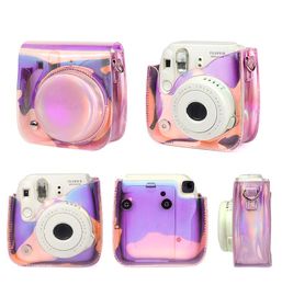 fashion designer transparent shiny glossy Colourful cross body sling leather case camera bag for fujifilm instax mini 8 9