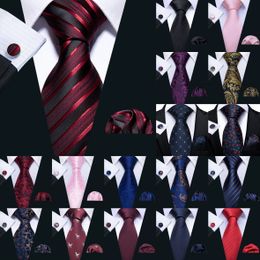 -Schnelles Verschiffen-Krawatte Set Red Black Blue Rosa Seide Großhandel Krawatte Hanky ​​Manschettenknöpfe Klassische Seide Jacquard gewebt Männer Krawatte Set Hochzeitsgeschäft