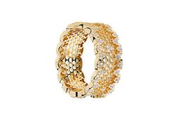 Jewelry 18K Yellow gold Women Wedding CZ Diamond Ring Original Box for Pan 925 Sterling Silver honeycomb Rings Set W198