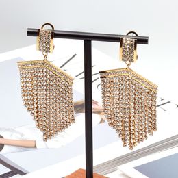 Fashion-High-Quality Gold Metal Clear Rhinestone Long Drop Earrings Dangle Crystal Chain Tassel Jewellery Accessories For Women Wholesale
