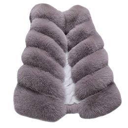 Faux Fur Coat Womens Ladies Sleeveless Colour Waistcoat Solid Loose Vest Warm Overcoat Jacket Coat Outerwear Loose Winter 19Oct28