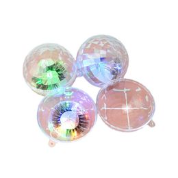 LED Colored Light Round False Eyelashes Packaging Box Mink Lashes Boxes Faux Cils Transparent Plastic Box with Tray