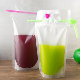 Juice bag Drink Bag 500ml Beverage bags Liquid Juice Milk Packaging Bag Clear Seal heart-shaped and round hole style T2I5996