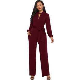 Women Jumpsuit Loose Wide Leg Fashion Long Sleeve Romper Solid Straight Jumpsuits Playsuits Lady High Street Overall Trouser