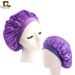 Baby mommy elastic band silky bonnet cap Colorful Wide Doo Rag Bonnet Polyester Cap Comfortable Sleeping Hat 2pcs/sets