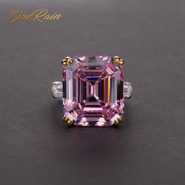 Onerain Classic 100% 925 Sterling Silver Emerald Cut Topaz Citrine Sapphire Gemstone Engagement Couple Rings Jewellery Wholesale