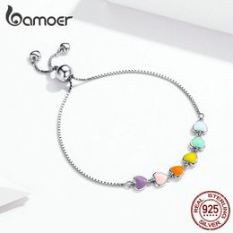 Wholesale-Enamel Heart Bracelet for Women Heart-shape 925 Silver Chain Bracelet Anti-allergy Jewellery Birthday Anniversary Family Gift