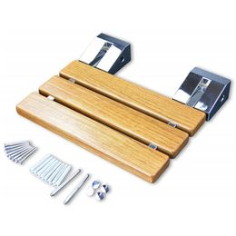 15-3/4" Modern Solid Teak Wood Folding Chrome Wall Mounted Shower Bench Bathtub Seat Fold Down