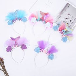 Baby girl mermaid tail hairband mesh starfish flower gauze headwear fashion kids hair band