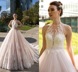 Empire Waist Halter Wedding Dresses Princess 2020 Lace Ribbon Open Back Boho wedding dress Bridal Gowns Bohemian Plus Size robes de mariée