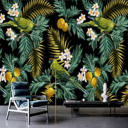 Custom 3D Mural Tropical Rain Forest Parrot Coconut Leaf Wall Painting Living Room TV Background Wallpaper Papel De Parede Sala