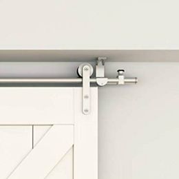 5-8ft Brushed Stainless Steel Top Ceiling Mount Wood Sliding Barn Door Hardware Rolling Track Set Kit