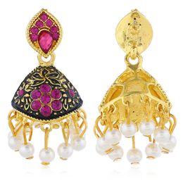 Wholesale- and Americans exaggerate the Bohemian style of diamond-inlaid pearl pendant earrings and national wind Earrings