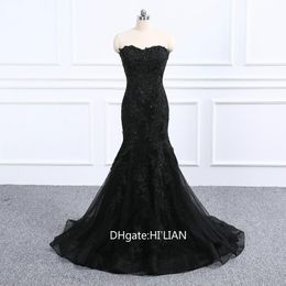 Luxury Black Navy Blue Beading Mermaid Tulle Wedding Dress Bridal Gown Sweetheart Sleeveless Elegant Bridal Gowns Real Photo