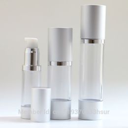 Silver High-grade Refillable Bottles Portable Airless Pump Dispenser Bottle For Travel Lotion 2 pieces/lot 15ml 30ml 50ml