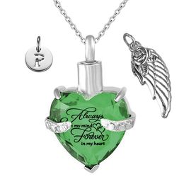 Wings and 26 letters Pendant Memorial Ashes Urn Pendant August Birthstone Keepsake Cremation Urn Jewelry for Ashes