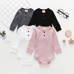 Solid Cotton Rompers Onesies For Baby Girls Boys Clothes Grey Black Pink White Four Colours Bodysuit Long Sleeve Jumpsuits Kid Clothing 0-18M