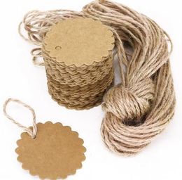 Round Scalloped Kraft Paper Card Gift Tag DIY Tag Price Label with 10M Jute Twine (Brown) 500pcs 60mm
