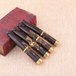 Ebony carved dragon solid wood cigarette holder removable filter black sandalwood carving process pipe