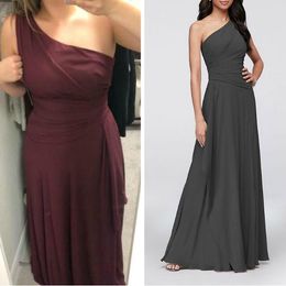 Long 2019 One-Shoulder Chiffon Cascade Bridesmaid Dress Formal Prom Party Dress Pleated Bodice Gown with Ruffles Custom Made