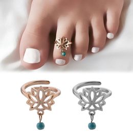 Lotus Flower Turquoise Adjustable Toe Ring Open Foot Finger Ring Jewellery Accessories Gift