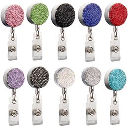 Rhinestone Anti Lost Keychains Retractable Wire Rope Keyring Chain Telescopic Key Ring Holder Metal Alloy Round Carabiner Buckle Belt Clip